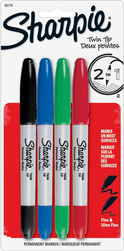 Marker Twin Tip Fine & Ultra Fine/Assorted Colors SHARPIE 4pk