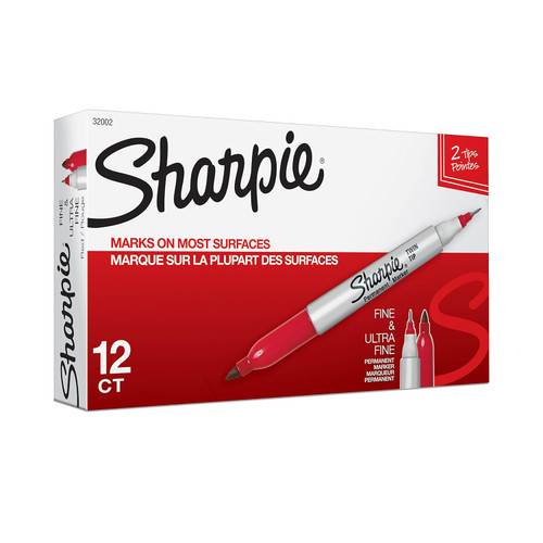 Marker Twin Tip Fine & Ultra Fine/Red SHARPIE 12Pk