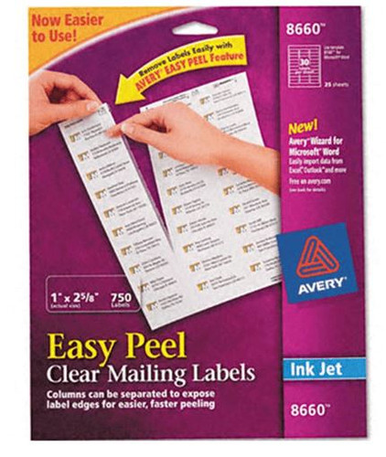 Mailing Labels Inkjet 1"x 2-5/8" Clear 25 Sheets