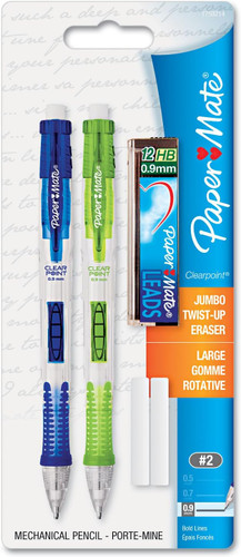 Mechanical Pencil 0.9mm w/Jumbo Twist Eraser CLEARPOINT 2Pk