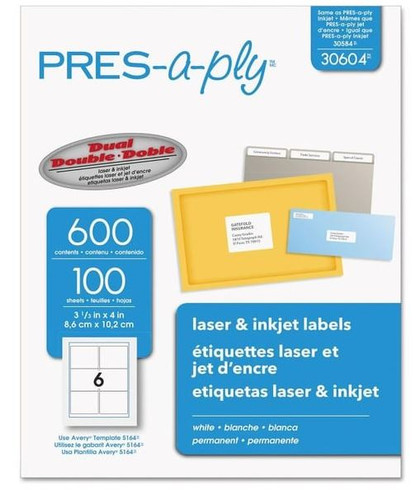 Labels Laser & Inkjet 3-1/3"x 4" White 100 Sheets