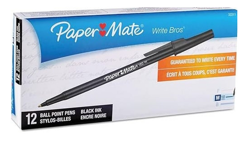 Pen Paper Mate  Write Bros Ball Point Black/Medium 12Pk