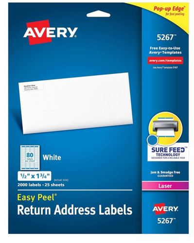 Address Labels-Return Laser 1/2 x 1-3/4" White 25 Sheets