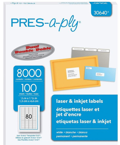 Labels Laser & Inkjet 1/2 x 1-3/4"  White 100 Sheets