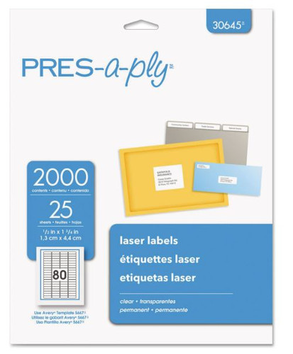 Labels Laser 1/2 x 1-3/4" Clear 25 Sheets