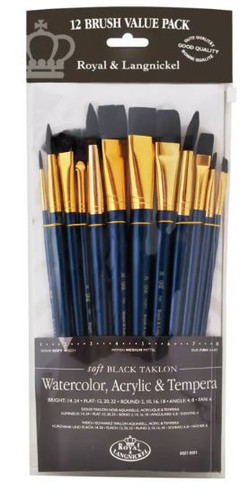 Brush Set-Taklon/Black Bristles 12Pk