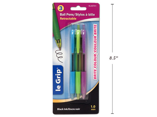 Ball Point Pen/Retractable Assorted Brite Colors 3Pk