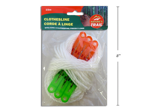 Camping 15m Travel Clothes Line w/6 Clothespin