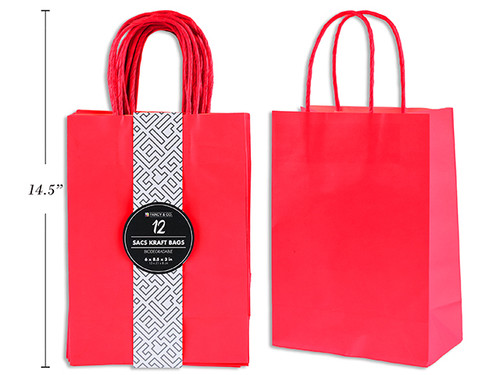 Gift Bags Kraft Red Medium 12Pk