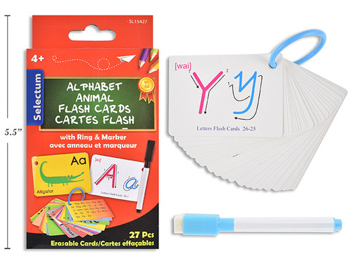 Flash Cards-Alphabet/Animals Erasable w/Ring & Marker 27Pk