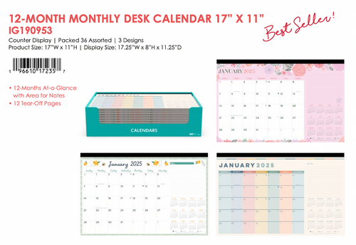 2025 Monthly Desk Calendar 17" x 11"