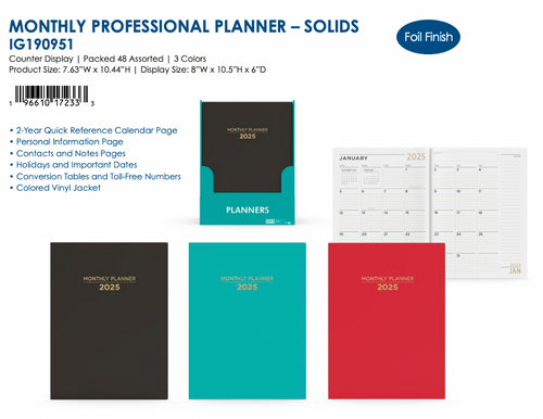 2025 Monthly Professional Planner  - Solids
