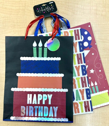 Gift Bags Happy Birthday Designs-Large 4Pk