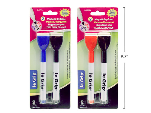 Dry Erase Markers-Magnetic w/Eraser Assorted Colors 2Pk