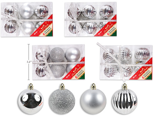 Ornament Assortment 6pk 60mm - Silver. (MOQ:6)