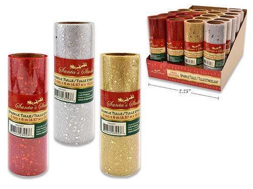 Xmas Sparkle Tulle 5yd x 6in 3 Asst (MOQ:12)