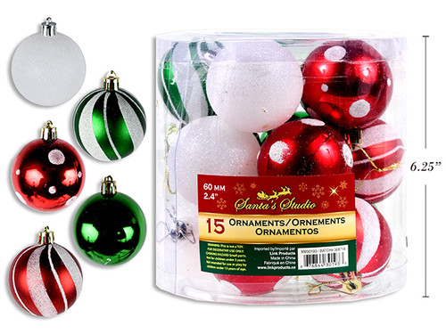 Ornament-Balls Assortment 15pk 60mm (MOQ:6)