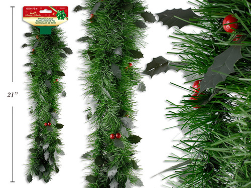 Garland Xmas Pine W/Holly Berries 6.5ft x 3ply (MOQ:12)