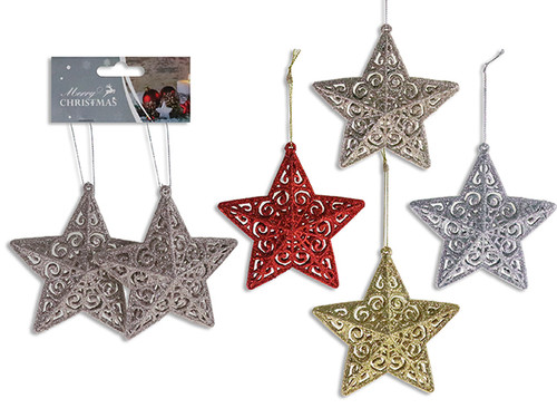 Ornament Xmas Glitter Die-Cut 3-D Star 2pk 4-5/8in (D)