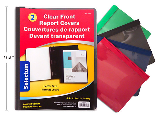 Report Cover-Clear Front w/Prongs Assorted Colors 2Pk