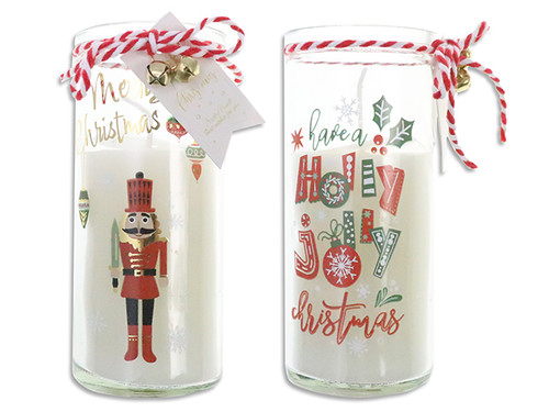 Candle Xmas Scented Wax in Printed Glass 5.5in (MOQ:12)