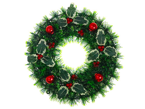 Wreath-Tinsel & Pine Holly Berries 16" (MOQ:12)