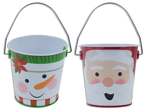 Tin Pial w/Handle Xmas Printed 4in(D) x 4in(H)(MOQ:12)