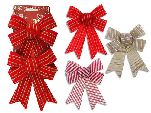 Bow Xmas Stripped PVC Glitter  2pk 6.7in x 5.5in (MOQ:12)