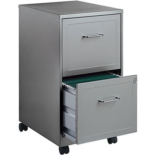 Vertical File Cabinet-2 Drawers, Mobile, Letter Size, Silver