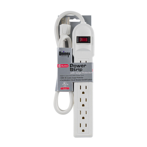 Power Strip-6 Outlets w/Surge Protector (White) (PS09S )
