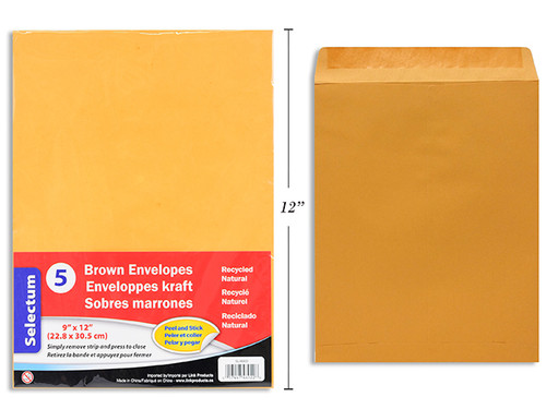 Kraft Envelopes 9 x 12" Peel & Seal 5Pk