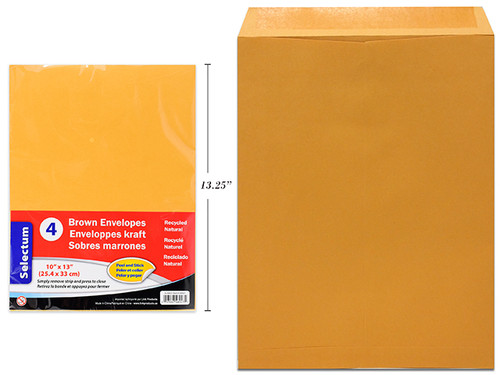 Kraft Envelopes 10 x 13" Peel & Seal 4Pk