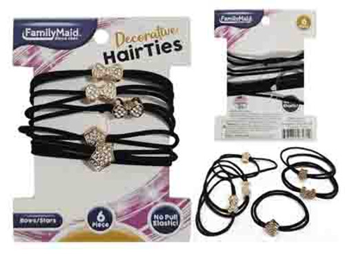 Hair Ties w/Jewel Bow 6Pk