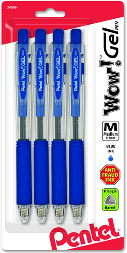 Pen Wow! Gel Medium/Blue Retractable 4Pk (#24596)