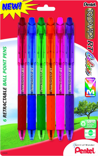 Pen RSVP RT Color Medium/Retractable 6Pk
