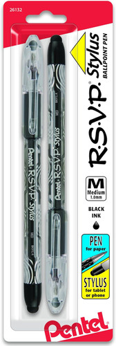 Pen RSVP Stylus Ball Point Medium/Black 2Pk (#26132)