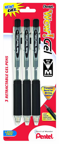 Pen Wow! Gel Medium/Black Retractable 3Pk