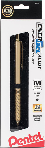 Pen Energel Alloy Gold Medium/Black Retractable (Liquid Gel) (#26741)