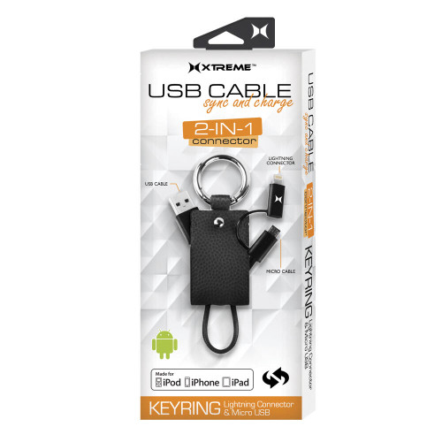 Keyring Micro USB Cable with 8-Pin Adapter