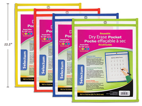 Dry Erase Pocket Reusable/Assorted Colors