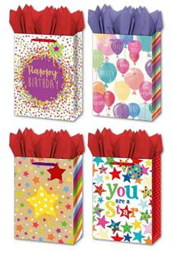 Gift Bags Happy Birthday 4 Designs-Jumbo