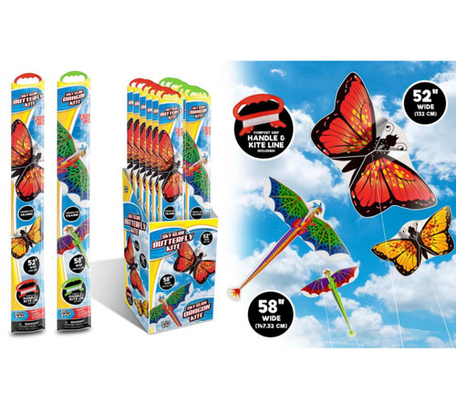 Kites 52" Wide w/Handle & Kite Line (Butterfly/Dragon)