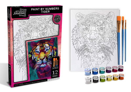 Canvas Set Paints by Numbers-Tiger w/3 Brushes & 12 Paints