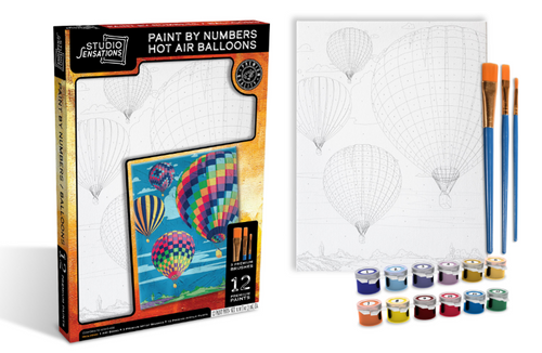 Canvas Set Paints by Numbers-Hot Air Balloons w/3 Brushes & 12 Paints