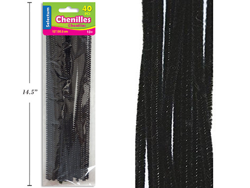 Chenille 40Pk-Black 12"