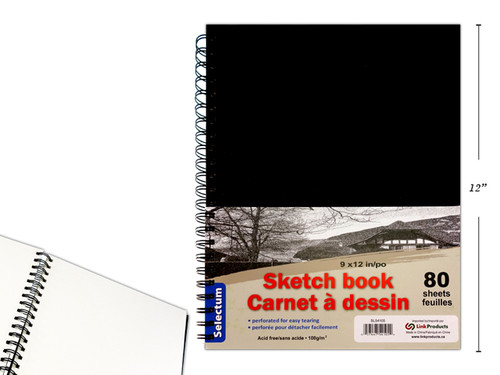 Sketch Book 9 x 12" Hard Cover/Side Bound/Spiral 80-Sheets