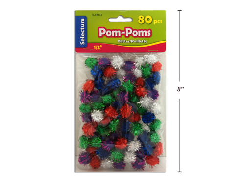 Pom Poms 0.5" Glitter/Assorted Colors 80Pk