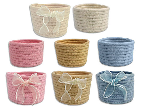 Basket-Woven w/Pearl Organza Ribbon 2 Sets  (MOQ: 3)