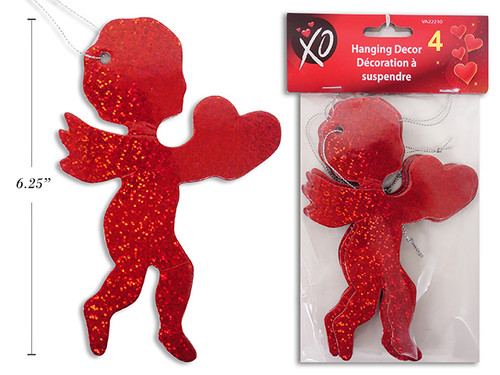 Cupid w/Heart Ornament-Holographics 6.25" 4Pk  (MOQ: 12)