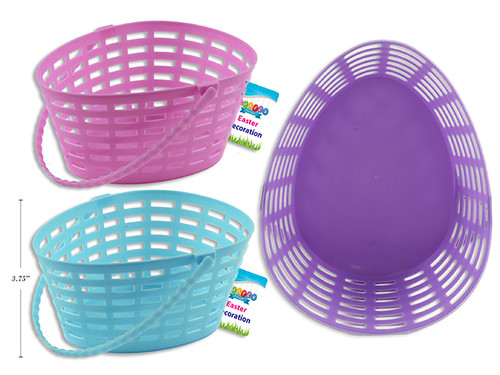 Basket-Woven/Plastic/Egg Shaped w/o Handle 9.5in x 8-3/8 x 3.75 (3 Assorted Colors) (MOQ: 12)